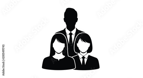 Fotografie business people silhouette three figures in formal attire against a white backgr