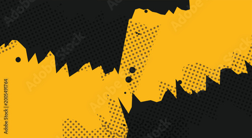 Abstract pop art halftone background. yellow and black jagged shapes, dotted pixel texture. for edgy streetwear print, retro comic book page, and grunge poster. seamless eps artwork.