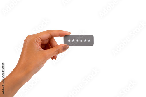 Female Hand Holding Password Icon Isolated on White Background – Cyber Security, Login, Data Protection Concept,Secure Login, Authentication and Digital Security Concept,Account Protection, Privacy