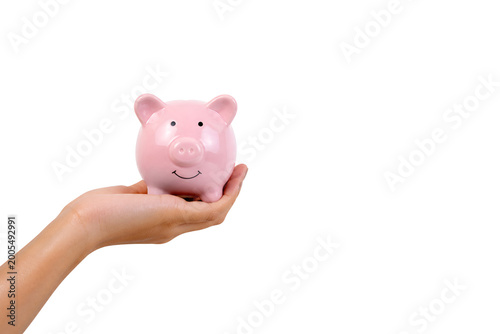 Hand Holding Piggy Bank Icon Isolated on White Background – Savings, Finance and Money Management Concept,Personal Finance, Budgeting and Investment Concept,Saving Money, Financial Planning and Wealth