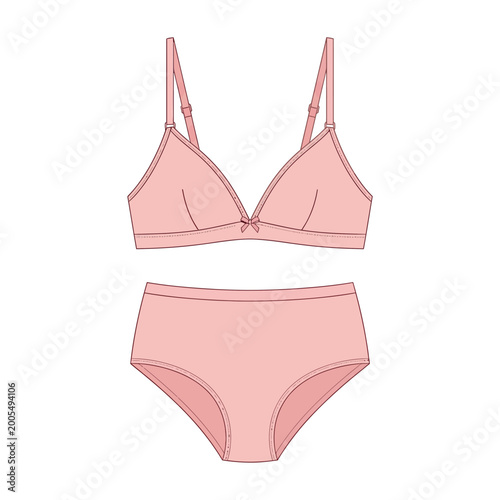 Vector Illustration of Lingerie Set in Minimalist Style Featuring Bra and Panty in Soft Pink Colors