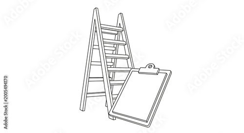 Fotografie Minimalist line drawing of a stepladder and an inspection clipboard