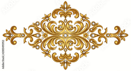 Photos Golden baroque ornament with jewels on white background