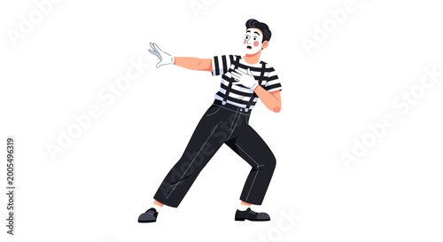 Tableau sur toile Flat vector illustration of a professional mime artist performing a surprised pa