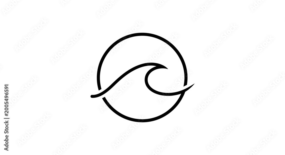 Obraz premium Minimalist Wave Icon in Circle - Ocean, Sea, Surfing, Nature, Summer