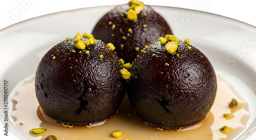 Gulab jamun dessert with syrup and sprinkles
