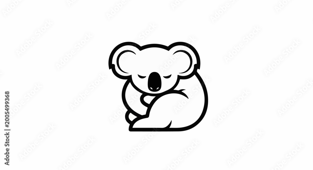 Obraz premium Minimalist black and white illustration of a sleeping koala curled up