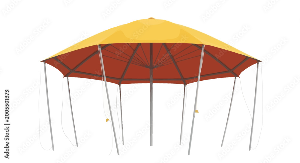 Obraz premium Yellow beach umbrella isolated on white background