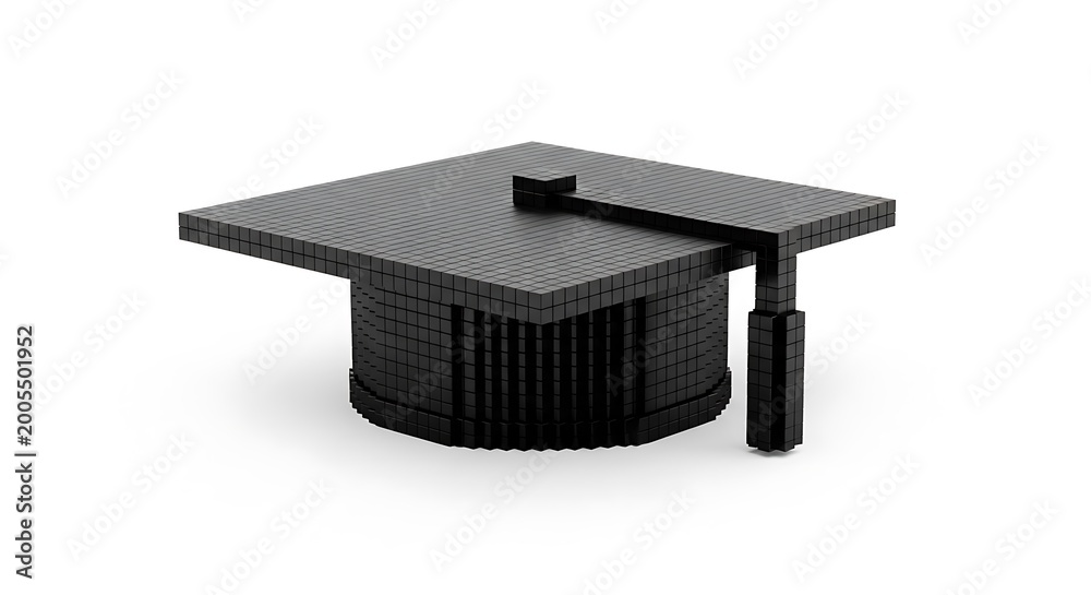 Fototapeta premium Black lego graduation cap on white background