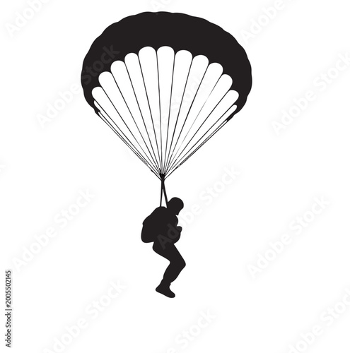 Photos Silhouette of a parachutist descending with parachute, extreme sport and adventure concept