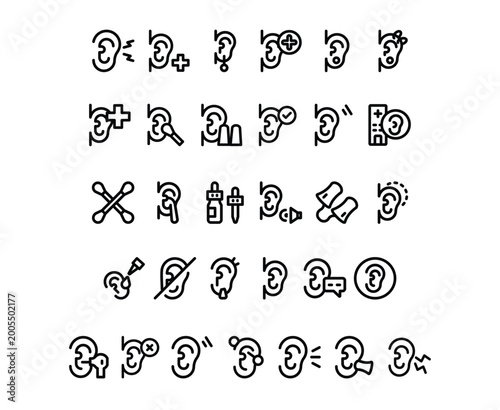 Human Ear and Hearing Line Icons Set – Audio, Deafness, Accessibility and Sound Awareness Vector Collection