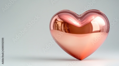 Polished, rose-gold heart on a light gray background