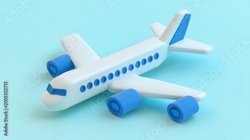 Simple white airplane on light blue background