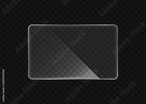 Clear glass panel with rounded corners and reflection abstract background close-up collection