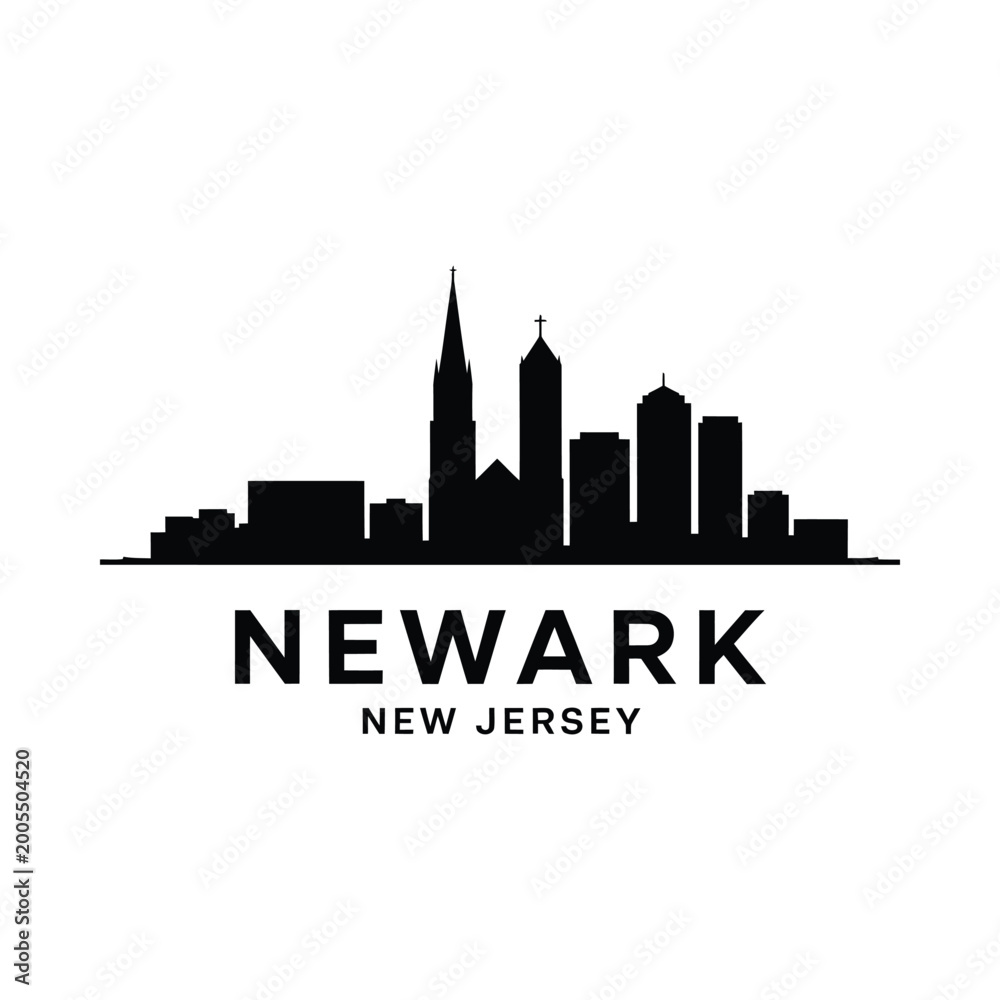 Obraz premium Newark skyline silhouette with city name on white background