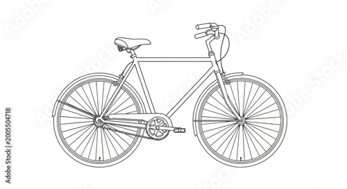 Bild auf Leinwand Vintage city bicycle minimalist line art illustration on white background