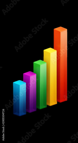 A colorful 3d bar graph with rainbow colored bars on a black background