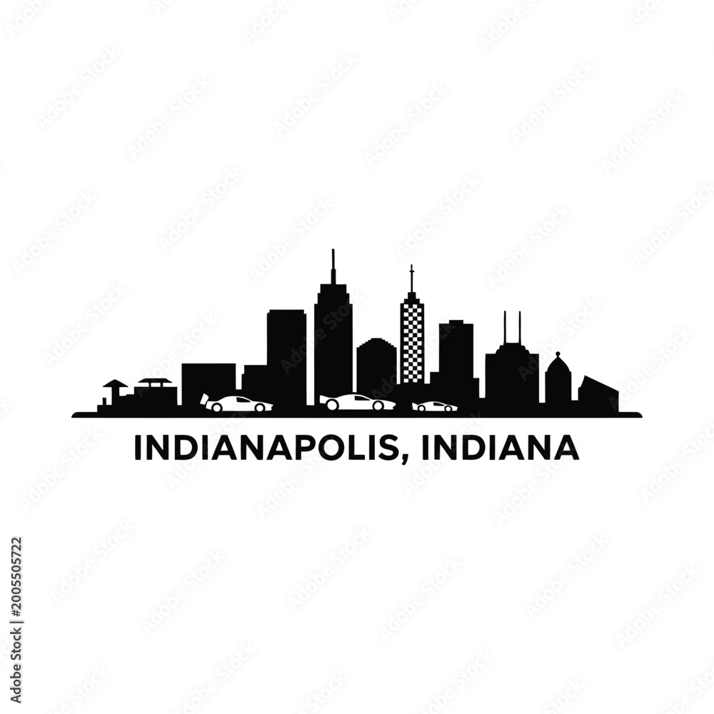 Obraz premium Indianapolis skyline silhouette with cars on white background
