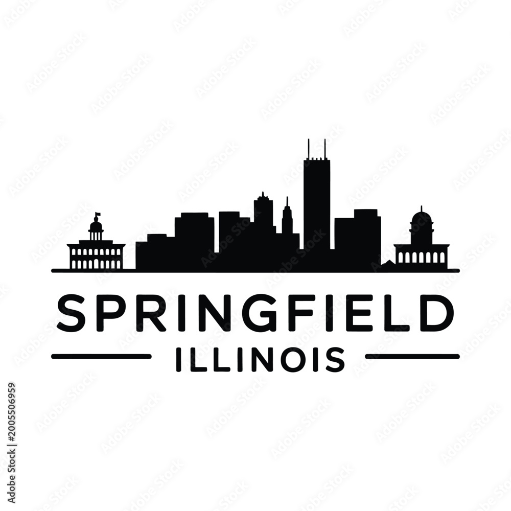 Fototapeta premium Springfield Illinois Skyline Silhouette with Text on White Background