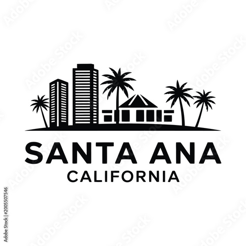 Bilde på lerret Santa ana california skyline silhouette with palm trees