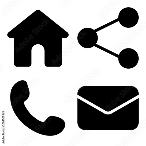 Bold Black Icons Home Share Connect Mail