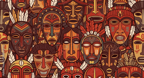 Obraz na płótnie Seamless pattern of colorful traditional tribal masks