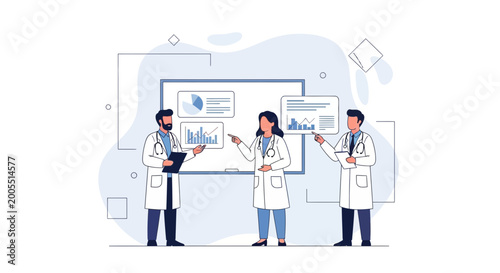 Medical Team Discussing Data and Charts on Whiteboard