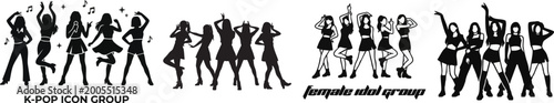female idol group silhouette  female icon set dancing and posing  vector icon isolated on white background