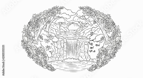 Lush forest with cascading waterfall flowing into a serene pool