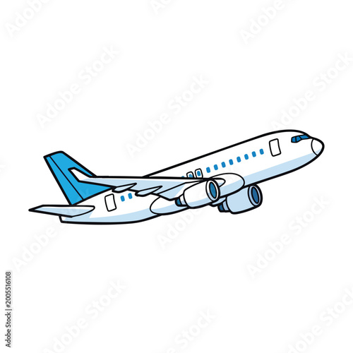 Illustration of a modern passenger airplane flying in the sky.