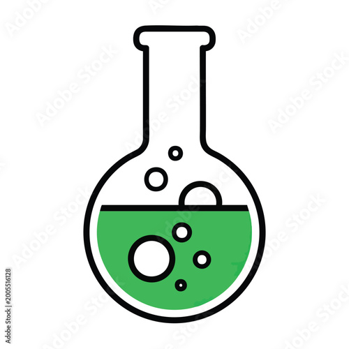 Icon of a laboratory flask containing a bubbling green chemical solution.