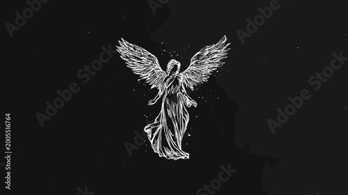 Foto Monochrome Statue of a Grieving Angel with Wings Kneeling in Sorrowful Contempla