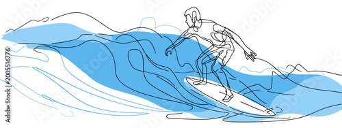 Tableau sur toile Dynamic Surfer Riding Waves in a Blue Ocean with Vibrant Energy and Motion Under