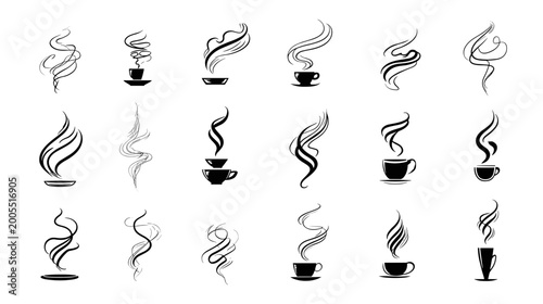 Foto Stylized Collection of Black and White Steam Illustrations Emerging from Various