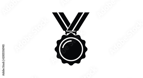Foto Black silhouette of a medal with ribbon award symbol on a white background high
