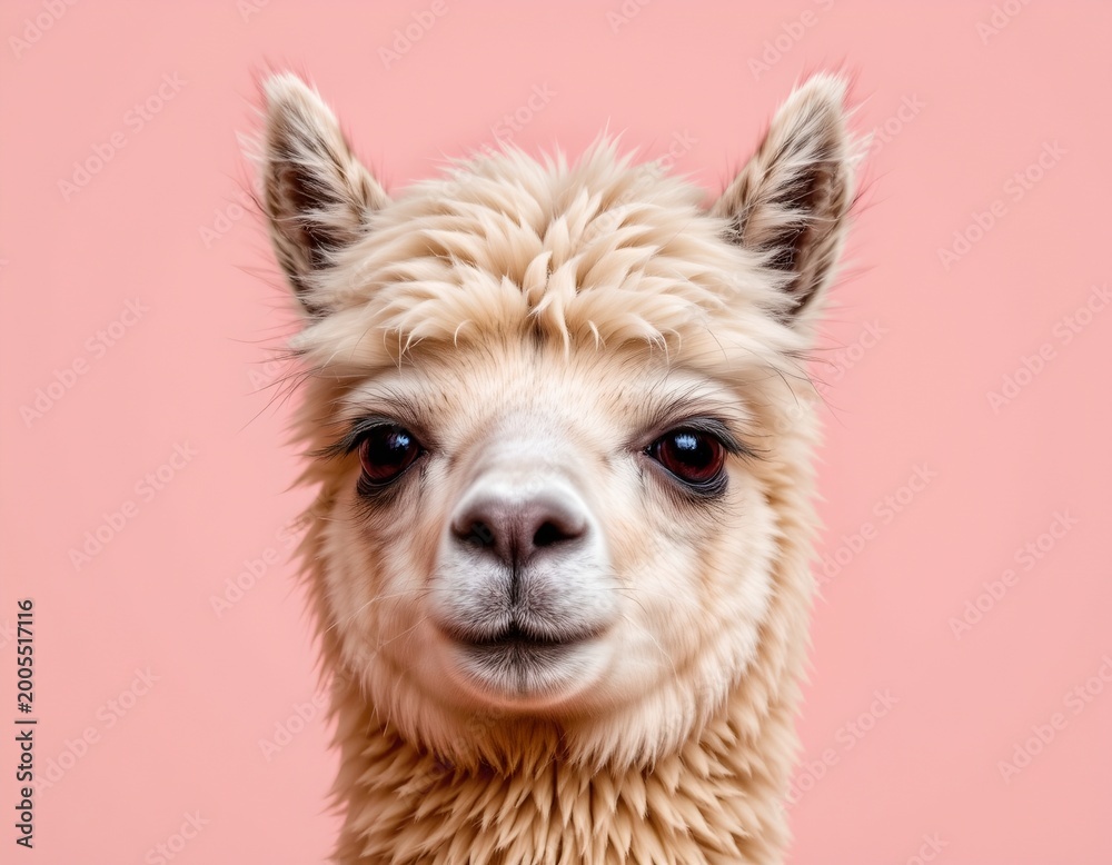 Fototapeta premium Adorable Baby Alpaca Portrait Soft Pastel Background