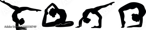 Black Yoga Silhouettes Collection in Advanced Poses Isolated on White Background for Fitness and Wellness Design.