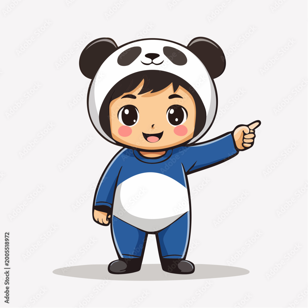 Obraz premium Cute Cartoon Child Wearing Panda Costume Pointing