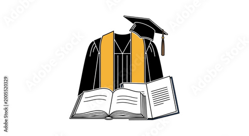 Schilderij op canvas Graduation gown, cap, and books representing academic achievement and education