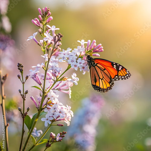 Colorful Monarch Butterfly on Spring Flowers