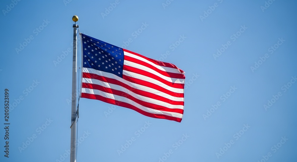 Fototapeta premium American flag waving proudly against a bright blue sky