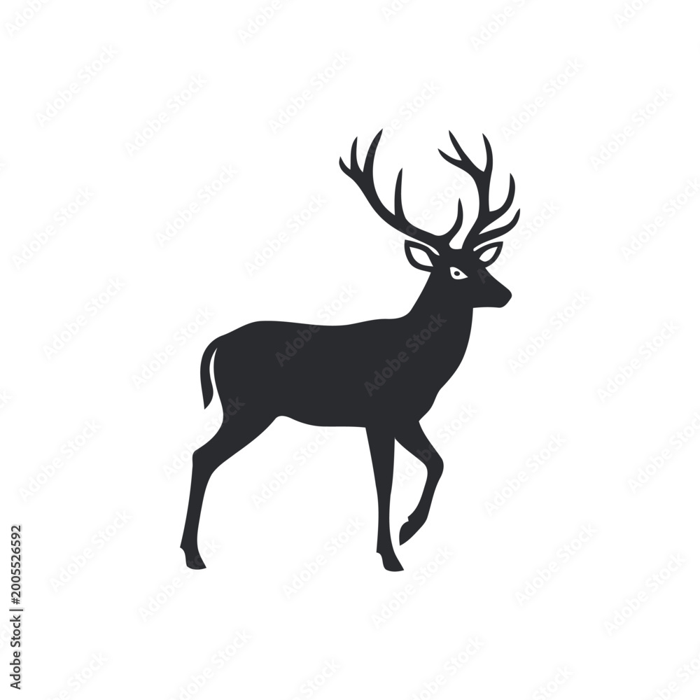 Fototapeta premium Walking stag deer black silhouette vector