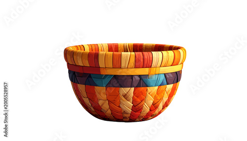 Woven bowl with vibrant stripes, textured, organic, artisanal, round