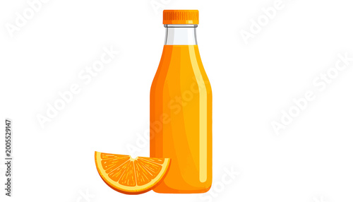 A bright orange beverage in a clear bottle with a slice of orange