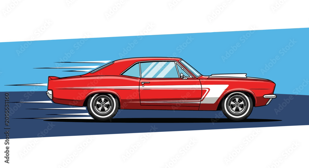 Obraz premium Red Classic American Muscle Car Driving.