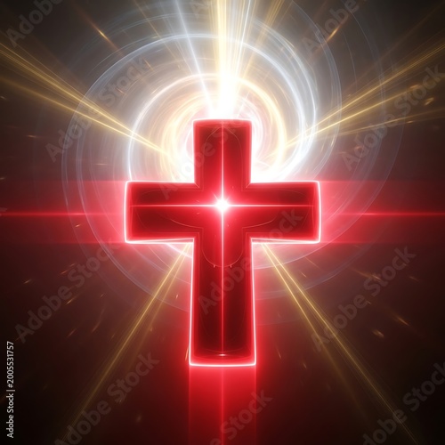 Tapety artystyczne Glowing Red Christian Cross.