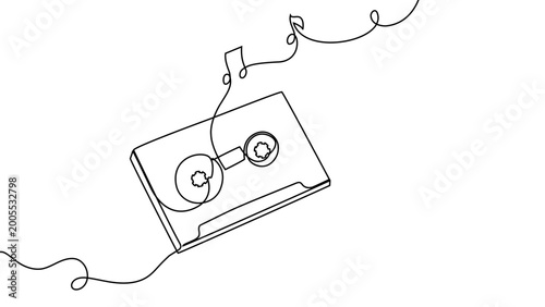 Photography Continuous one line cassette tape audio music drawing love mixtape