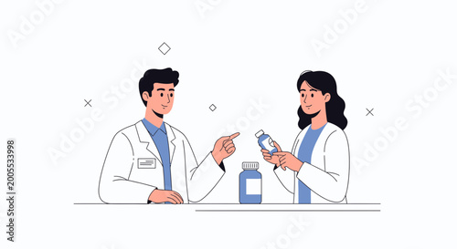 Pharmacists Discussing Medication, Healthcare Professionals Working Together