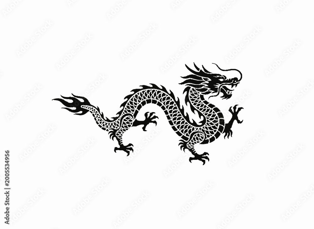 Fototapeta premium Majestic Dragon of Legends: A striking illustration of a detailed dragon, embodying the ancient symbolism of power, wisdom, and good fortune.