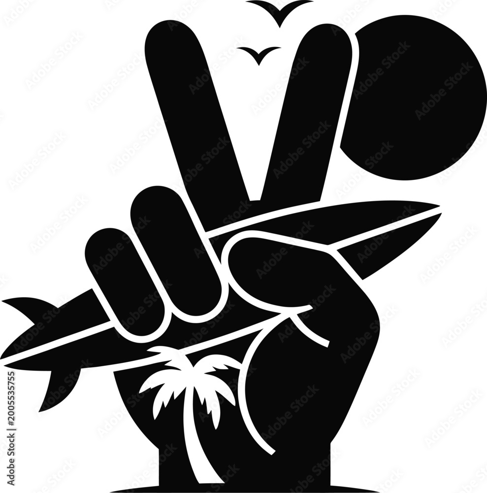 Obraz premium palm tree vector illustration and hands black shilhutee 